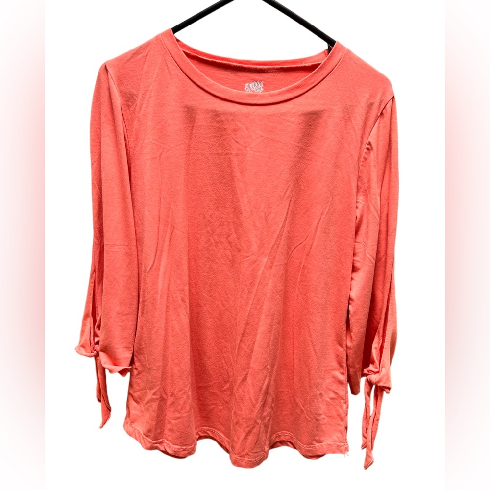 Women’s medium coral pink, side slit with tie 3/4 sleeve blouse